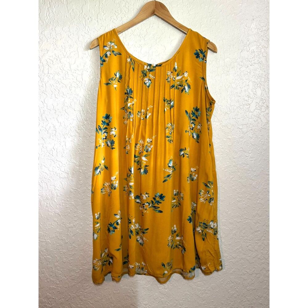 Sonoma Yellow Floral Pintuck Challis Dress 100% Rayon Size Large